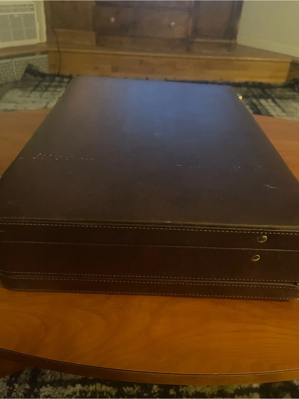 Classic Brown Leather Hard Briefcase with Gold Hardware